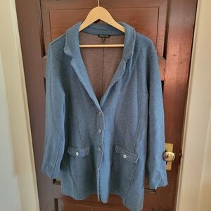Eileen Fisher Blue and Brown Wool Blend Coat XL